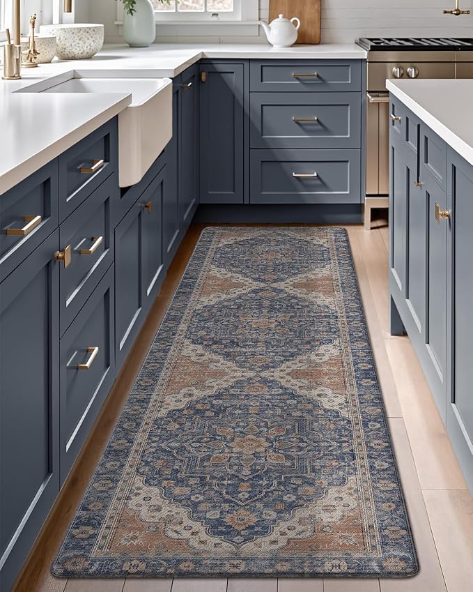 LUMI Anti Fatigue Kitchen Mat, Waterproof & Stain-Resistant Cushioned Standing Mat, Non-Slip Comfort Rug for Kitchen, Sink, Laundry, Home Office, 24" x 87", Indigo