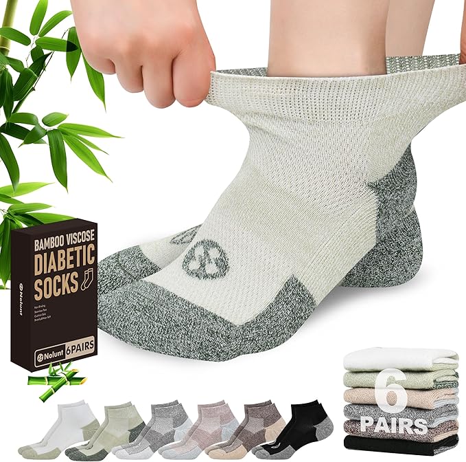 Diabetic Socks for Men,4 & 6 Pairs Low Cut Bamboo Viscose Wide Mens Diabetic Socks Size 9-11 10-13