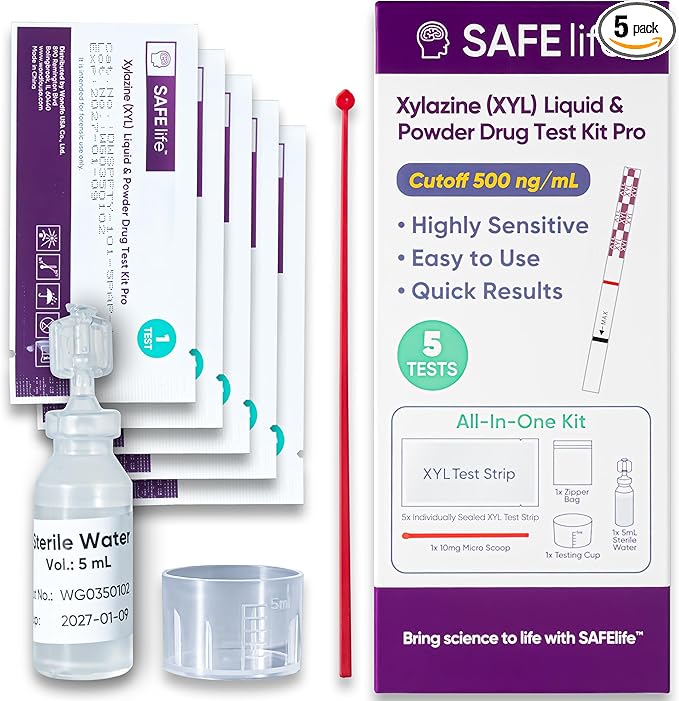 Safe Life Xylazine Test Strips, Test Liquids and Powders for Presence of Xylazine [5 Pack]