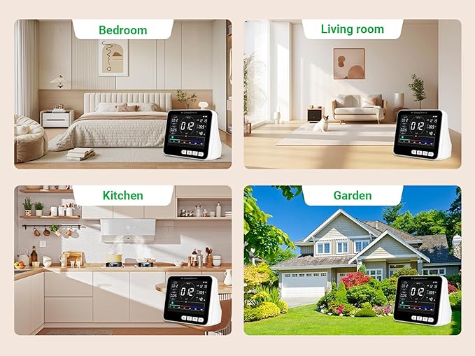 BIBIRE 14-in-1 Air Quality Monitor Indoor with Beep Alarm, 6 AQI Air Detector with PM1.0|PM2.5|PM10|HCHO|TVOC|AQI|Temperature|Humidity|Time for Home, Hotel, Office, Car, Battery Powered