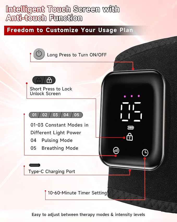 Cordless Red Light Therapy for Neck and Shoulder, 5000mAh Rechargeable 148 LEDs 660nm&850nm Near Infrared Light Therapy for Shoulder Neck Back Pain Relief (Black)
