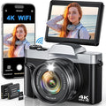 4K Digital Camera for Beginners & Teens with WiFi, 64MP Compact Autofocus Camera with 32Gb Card for Travel Vlogging Camera for YouTube, 180° Flip Screen Selfie Camera, Includes 2 Batteries