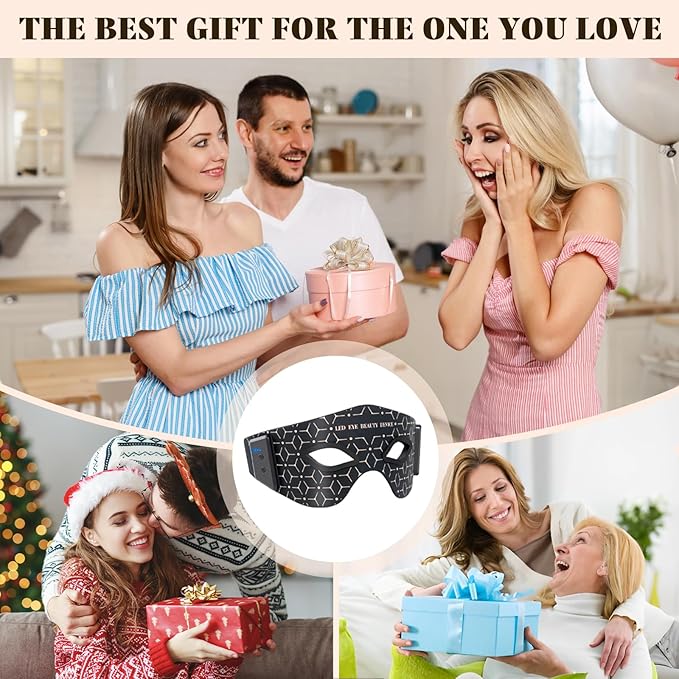 Red Light Eye Mask, 5 Modes Adjustable LED Red Light Therapy for Eyes, Under Eye Red Light Therapy Device for Relieve Eye Bags, Dark Circles and Puffiness, Smoothing Fine Lines