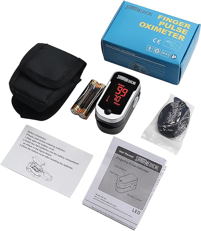 Deluxe SM-110 Finger Pulse Oximeter with Carry Case and Neck/Wrist Cord