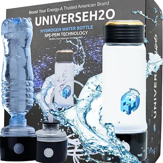 Hydrogen Water Bottle Generator 400ml – Glass SPE PEM Tech, Up to 2800+ PPB Molecular Hydrogen Generator with Nasal Cannula, Rechargeable, Portable, Compatible with Bottles