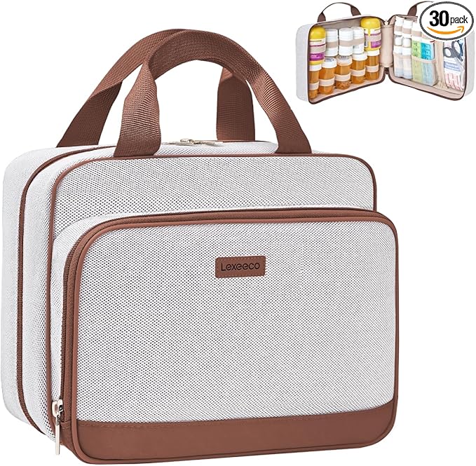 Travel Medicine Organizer Bag, Pill Organizer Case,Carrier for Medications,Vitamins,Fish Oil and Medical Supplies Pill Bottle Organizer and Home Storage Med Bag(Brown)
