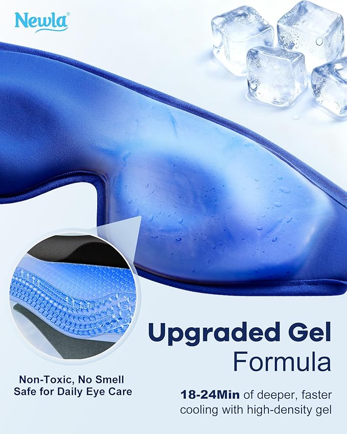 Upgraded Cooling Gel Eye Mask for Puffy Eyes: FSA Eligible Larger Full-Eye Cover Design, Ice-Cold Therapy Relief for Face, Headache & Migraine Relief, Reusable Cold Compress for Eye Strain (Blue)