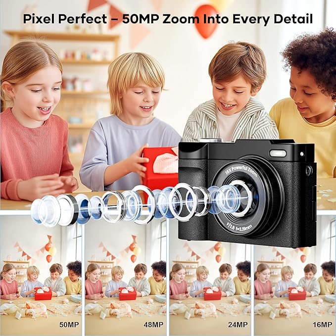 4K Digital Camera for Photography Auto-Focus, Compact 50MP Camera with 180° Flip Screen, 16X Digital Zoom, Camara Fotografica with 32GB Card – Great for Vlogging and Learning Photography