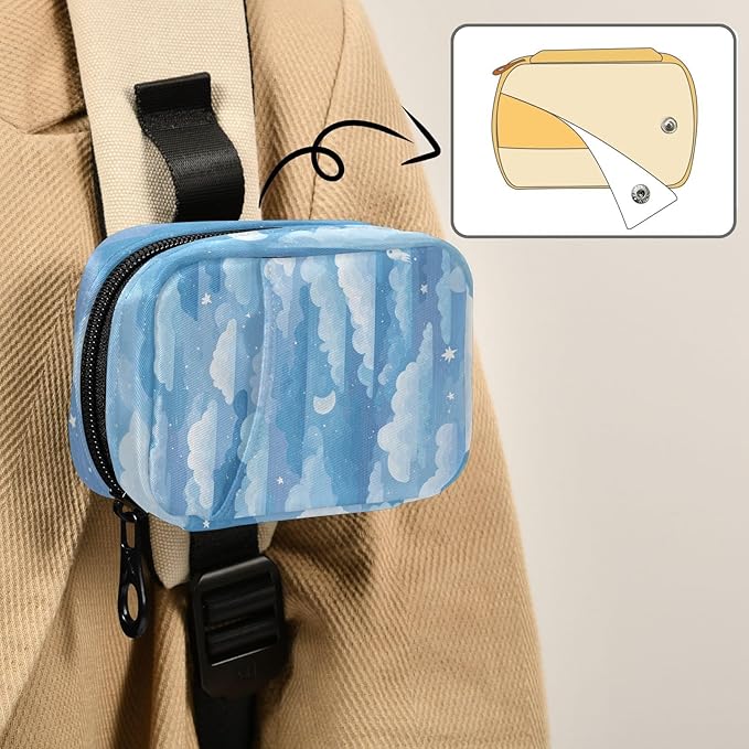 Blue Gradient Cloud and Stars Travel Pill Organizer Case Box Container Weekly Portable Vitamin Medicine Holder Storage Bag with Zipper Removable