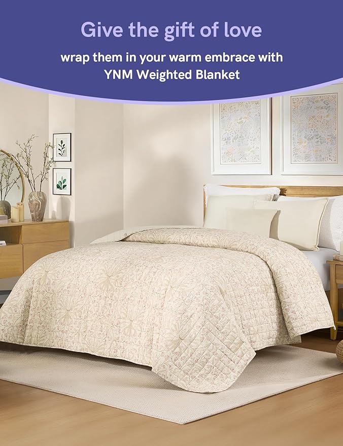 YnM King Size Linen Weighted Blanket for Adults (88x104 Inches, 25 Pounds, Campanula), Exclusive Smallest Compartments, Heavy Bed Blanket for Two Persons of 110~190lbs on Queen or King Bed