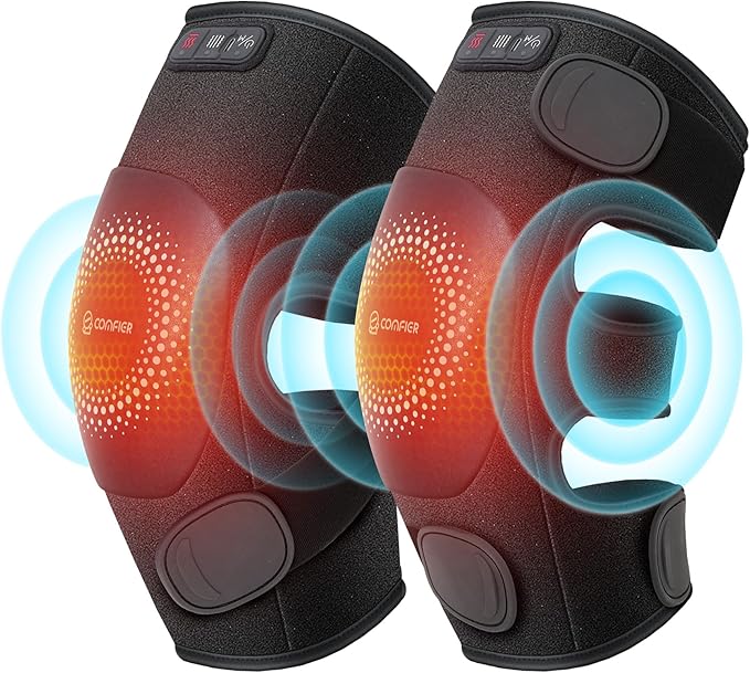 COMFIER Cordless Knee Massager with Graphene Heating, 3 Vibration Motors, Rechargeable Heated Knee Brace with 5 Modes & 3 Heat Levels, Portable Heating Pad for Men Women Seniors, Gift for Mom Dad