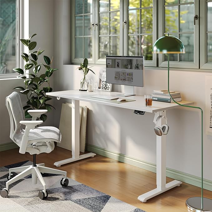 Agilestic Electric Standing Desk, 40 x 24 Inches Height Adjustable Desk, Sit Stand up for Work Office Home, Ergonomic Rising Computer Table with Memory Preset, White
