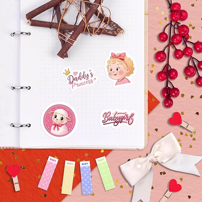 100Pcs Baby Girl Stickers for Shower, Scrapbooking - Newborn Stickers - Baby Girl Shower Party Supplies & Decoration, Gifts