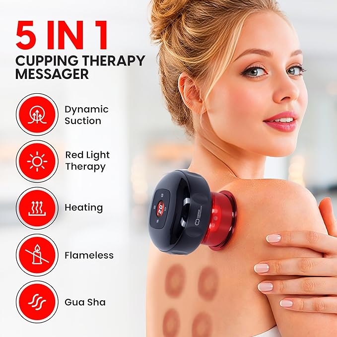 CopperRed™ by Copper Compression Cupping Massager. Red Light Therapy + Heat + Suction for Muscle Comfort, Joint Support, Circulation, Wellness, Pain & Relief. Multifunction, Adjustable & Rechargeable