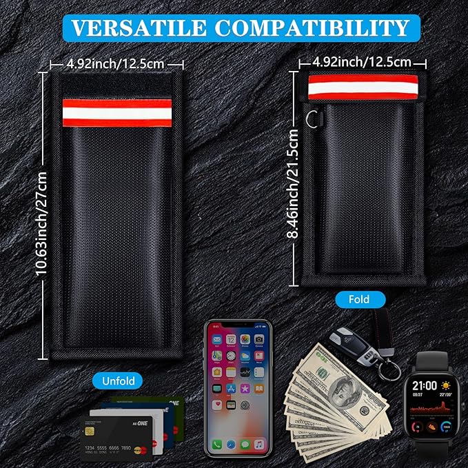 Faraday Bags for Phones and Car Keys (2 Pack), Military Grade Signal Blocking Bag Blocks 5G, WiFi, GPS, RFID & Bluetooth, Anti-Theft Protection for Phones & Digital Privacy