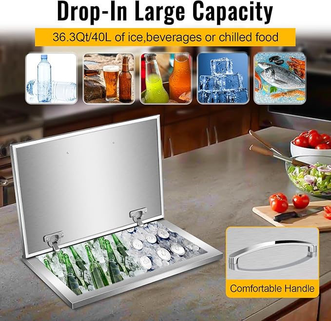 Commercial Stainless Steel Drop-in Ice Bin Chest – Insulated Bar Ice Well for Beverage Service