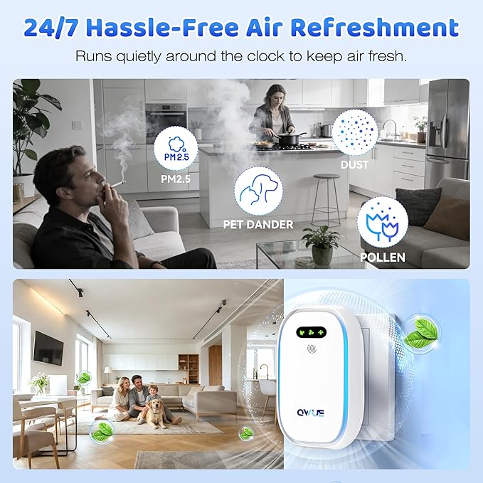 Plug in Air Purifier 2 Pack with Warm Night Light, Negative Ion Air Ionizer for Home Bedroom Office, Portable Mini Air Purifier, Quiet Odor Reducer for Smoke Dust Pet Smell