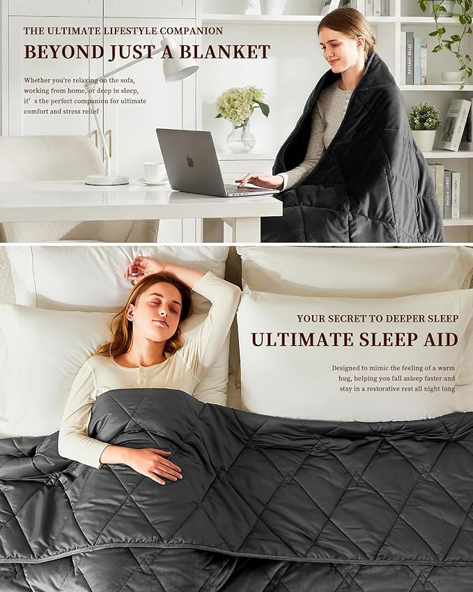L'AGRATY Queen/King Size Weighted Blanket for Adults 25lbs, 80"x87" — Cooling Breathable Heavy Blanket with Glass Beads for Sleeping Perfect Hot Sleepers & Couples Machine Washable All-Season Grey