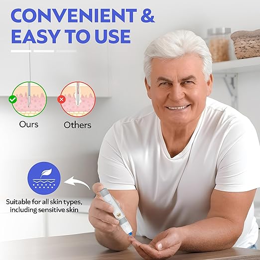One Step Lancing Device Pen, 5 Depth Settings, Less Pain Design, Blood Sampling Pen, Accurate Blood Sample, Use with Twist Top Lancets, Blood Sugar Level Monitoring Glucose Testing, Lancing Tool