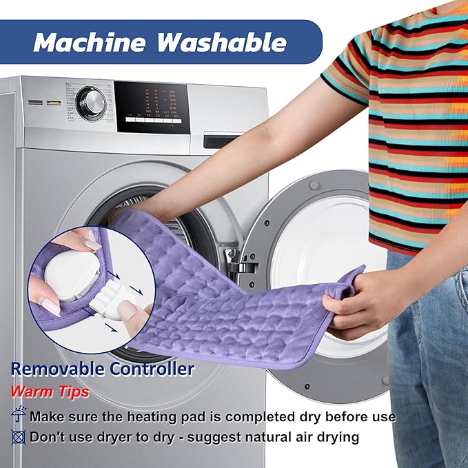 Electric Heating pad with 6 Heat Settings, Auto Shut Off, Dry Electric Heating for Back Neck Knee Arms Legs Shoulder Heat Pads for Christmas Birthday Father's Day Mother's Day (24"X12", Light Purple)
