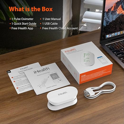 iHealth AIR Rechargeable Fingertip Pulse Oximeter, Blood Oxygen Saturation Monitor with App, SpO2, Pulse Rate, Plethysmograph, and Perfusion Index