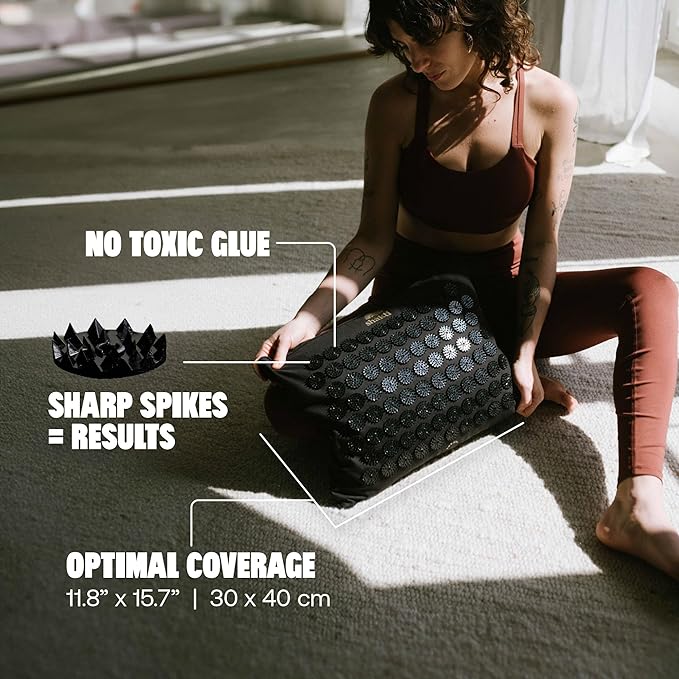 ShaktiMat Premium Acupressure Pillow, Level 1 Intensity in Shakti Black, Massage Muscles, Aid Sleep & Unlock Inner Tension | Similar to Acupuncture | Organic Cotton Certified