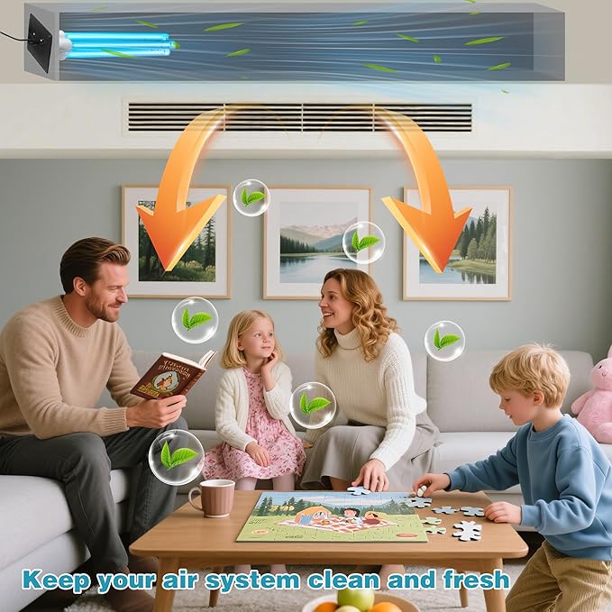 COOSPIDER Powerful 80W UVC Sanitizer Light for HVAC Duct with 1 Spare Bulb, High-Power Duct UV Light for Whole Room with Ceramic Base, Dual H-Tube Design for Long-Lasting Performance