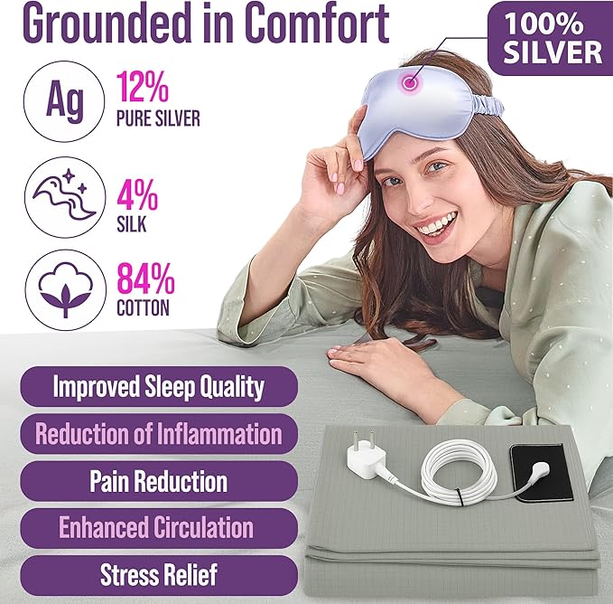 Earth Grounding Sheets Twin XL Size with 12% Silver Fiber & 4% Silk & 84% Cotton - Green - Quality Certified Grounded Well Bed Sheet - Conductive Fitted Sheet for Better Sleep