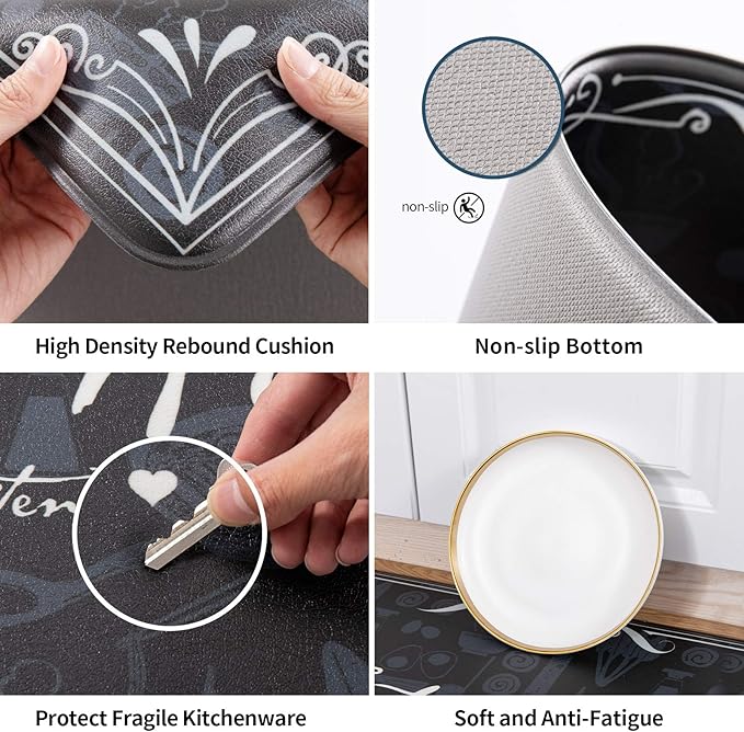 Asrug Kitchen Mats for Floor, Anti Fatigue Comfort Kitchen Standing Desk Mat, Floor Pad Kitchen Rug Waterproof Stain Resistance Non Slip Kitchen Set of 2, 17.3''x27.6''+17.3''x47.2'', Eat Well