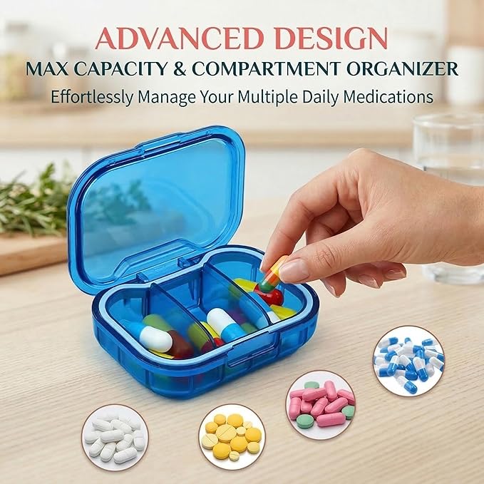 7 Pack 3 Compartment Small Pill Box, Portable Pill Case for Purse and Pocket, Moisture Proof Travel Pill Organizer for Medicine, Vitamins and Fish Oil, Small Pill Organizer Travel Case