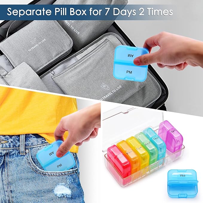 GREENCYCLE Weekly Pill Organizer 7 Day 2 Times a Day, AM PM Portable Travel Daily Compartments Pill Cases for Pills Vitamin Fish Oil Supplements, BPA Free Pill Box, Easy to Clean