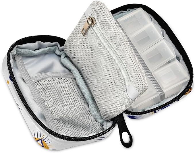 Pill Organizer Case Evil Eyes Pattern Print, Pill Box 7 Days Portable Weekly Pill Purse Pouch