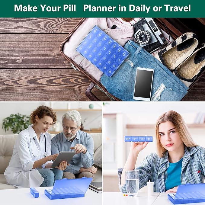 XL Pill Organizer 4 Times a Day, BUG HULL Extra Large Weekly Pill Box Case, 7 Day Vitamin Container Daily Pill Holder for Cod-liver oil, Vitamins, Supplements (Royal Blue)