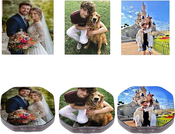 Customizable Portable 4-Compartment Pillbox, Printed with Your Photo, Text, and Logo. It can be Placed in Your Pocket or Wallet to Store Vitamins, Medicines/Health Supplements/Other medications.