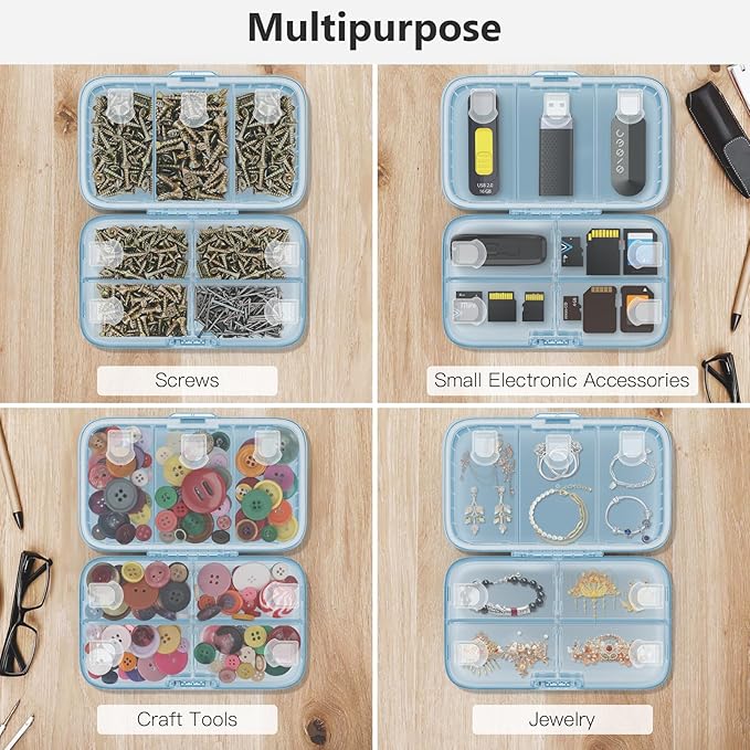 FYY Weekly Pill Organizer with Labels,8 Compartments Travel Daily Pill Case Airtight Moistureproof Large Pill Box to Hold Vitamins, Fish Oil, Supplements,Cotton Swab and Bandages-Blue