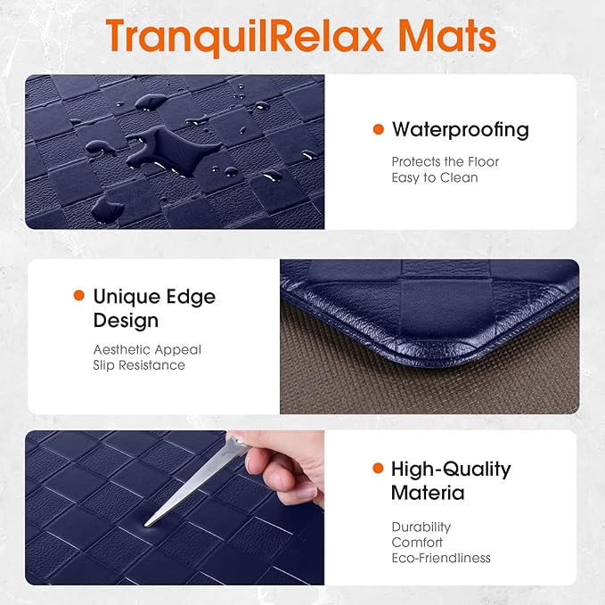 Kitchen Mats, 2PCS Kitchen Rugs, Cushioned Anti Fatigue Kitchen Mats for Floor, Non-Slip Standing Desk Mat, Waterproof Kitchen Rug Set for Kitchen, Floor, Office,17.3"×30"+17.3"×47",Blue