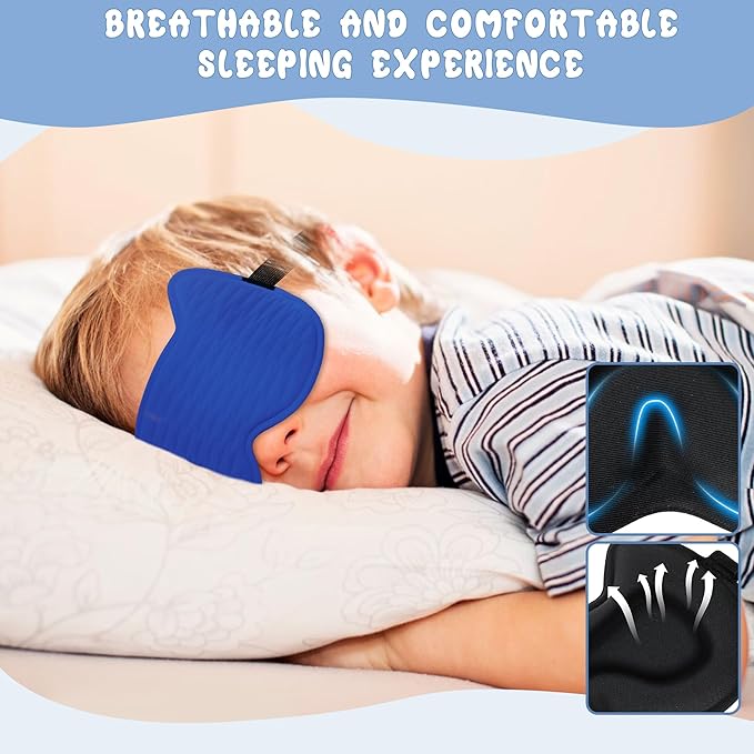 Kids Sleep Mask Eye Mask: 3D Contoured Cup Sleeping Masks, Blindfold with Adjustable Strap, Kids Eye Cover for Boys, Girls, Teens, Pressure-Free with Memory Foam Face Mask for Sleeping (Royal Blue)