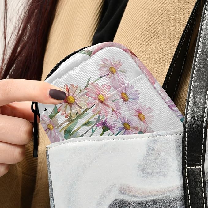 Fustylead Watercolor Beautiful Daisy Flowers Travel Pill Organizer Case Zipper for Purse with Removable Weekly Pill Box for Medicine, Vitamin, Supplement Medicine Organizer