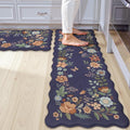 Collive Anti Fatigue Mats for Kitchen Floor, Scalloped Waterproof Kitchen Rugs Sets of 2 Non Skid Floral Desk Rug, Comfort Memory Foam Standing Mat for Office, Sink, Laundry, Blue