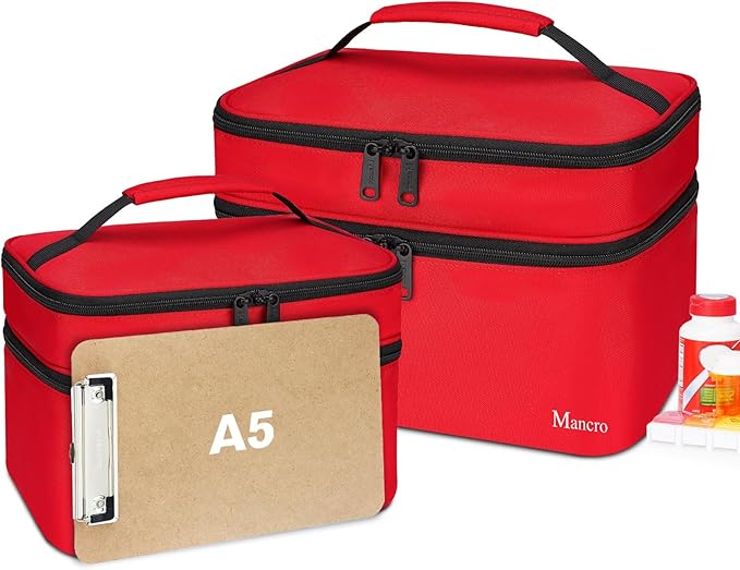 Mancro Dual Layers Medicine Organizer Bag, Pill Bottle Organizer Storage with Lockable Zipper, Medication Travel Bag for Pills, Vitamins, Medical Supplies for Home Storage, XL