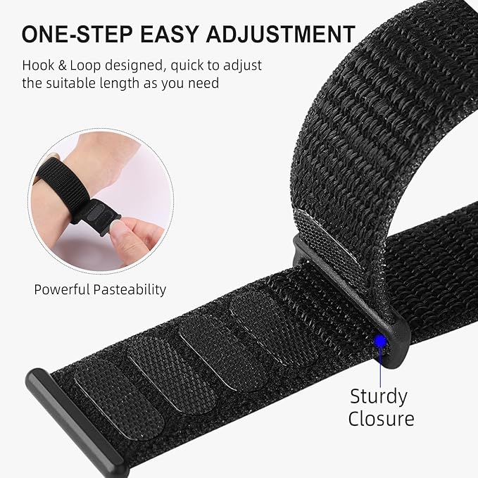 Getino Compatible with Fitbit Versa 3/Fitbit Versa 4 /Fitbit Sense/Sense 2 Bands for Women Men, Adjustable Stretchy Nylon Band Sport Loop Strap for Fitbit Sense/Versa 3 Wristbands Accessory, Black