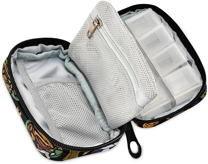 Mexican Soccer Food Travel Pill Organizer Case Box Container Weekly Portable Vitamin Medicine Holder Storage Bag with Zipper Removable