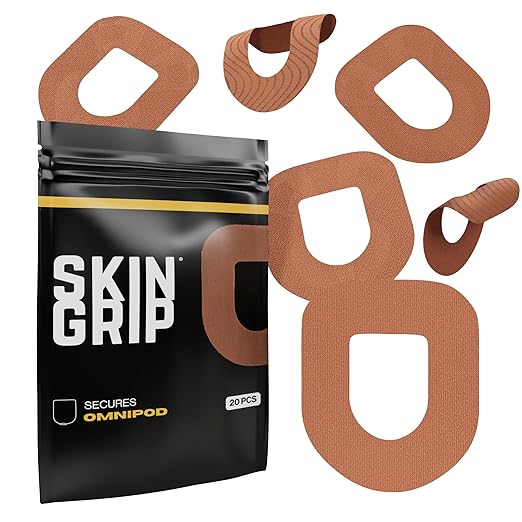 Skin Grip Insulet Omnipod 5 Adhesive Patches Waterproof & Sweatproof (Also Fits Omni pod Dash), Pre-Cut Medical Tape, Ultimate Insulin Pump Protection, Diabetic Sensor Covers, 20-Pack, Chocolate