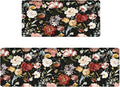 Bulijojo Black Flowers Anti Fatigue Kitchen Floor Mats Set of 2 Waterproof Kitchen Sink Runner Rug Standing Mat Cushioned Kitchen Rugs Comfort Doormat 17"x47"+17" x30“