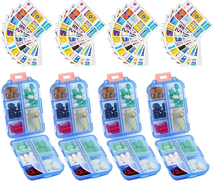 INVODA 7-Day Pill Organizer with Medicine Labels Travel Pill Case Compact, Portable Medication Organizer for Daily Use (3.7 x 2.4 x 1.18 Inches)