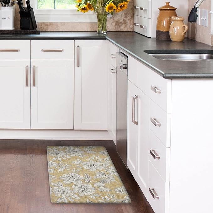 Laura Ashley – Anti-Fatigue Kitchen Mat | Iris Floral Design | Stain, Water & Fade Resistant | Cooking & Standing Relief | Non-Slip Backing | Measures 17.5” x 32”| Tawny Yellow Iris
