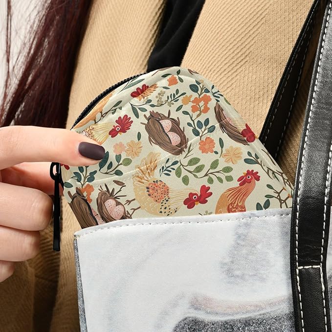 Fustylead Retro Farm Hen Chicken Rooster and Nest with Eggs Travel Pill Case Bag with Zipper Weekly Pill Box 8 Compartments 7 Day Personal Pill Case Purse Medicine Case Organizer