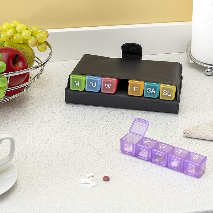 e-Pill 5 Times a Day x 7 Day Large Weekly Pill Organizer, Vitamin and Medicine Pill Box - with Discreet Case, Rainbow Color