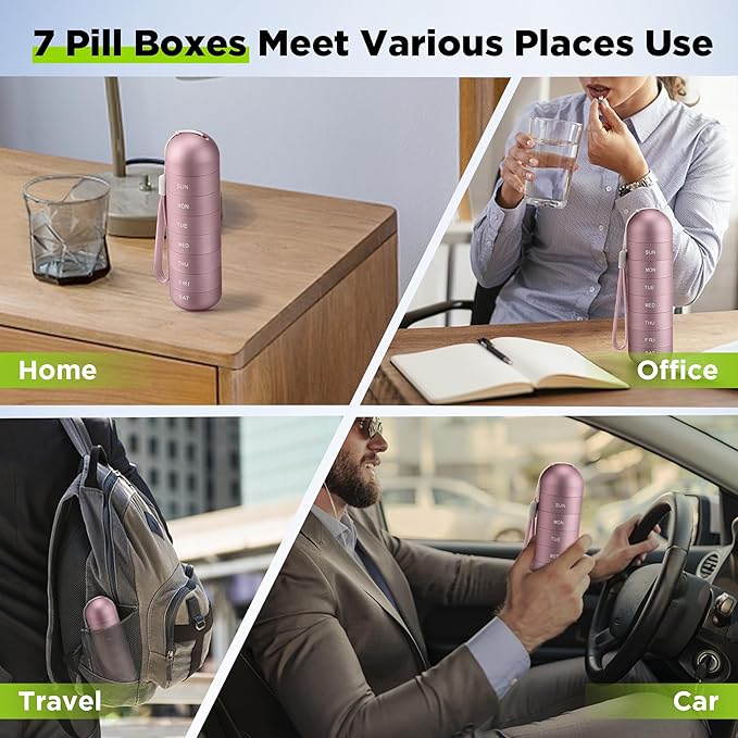 [2 Pack] Zannaki Metal Travel Pill Organizer, Portable Waterproof Weekly Pill Box, Large Aluminum Alloy Pill Case Container, BPA Free 7 Day Daily Medicine Organizer Holder for Vitamin, Supplement