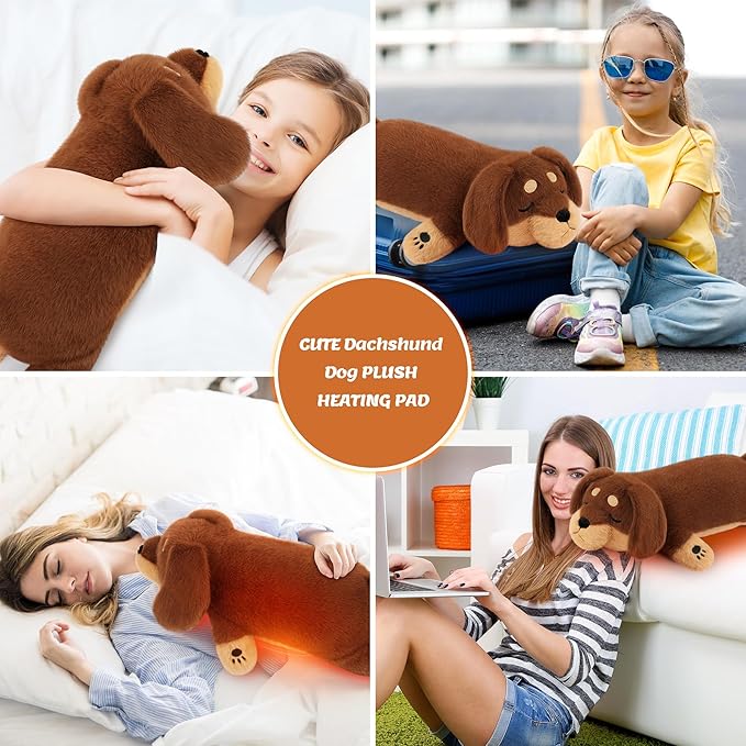 2lb Weighted Dachshund Dog Microwavable Heating Pad-16in Weighted Dachshund Dog Heating Pads for Cramps &Period Pain Relief, Heatable & Coolable Stuffed Animals Bedtime Birthday Gift for Women Kids